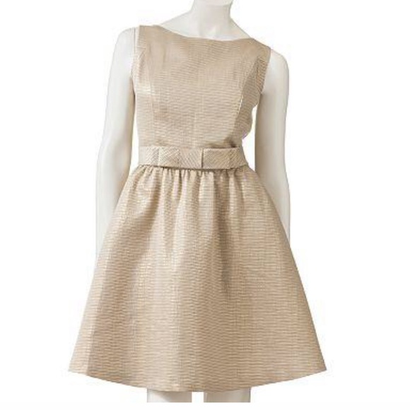 lauren conrad gold dress NWT Womens Lauren Conrad 12 Metallic Champagne Gold Party Dress Fit & Flair NEW!